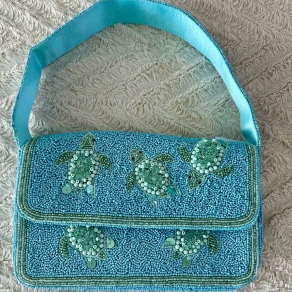 Handcrafted in India Tik Tok Viral Beaded Sea Turtle Shoulder Bag NWT
